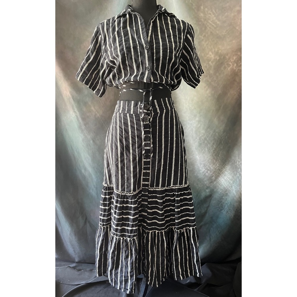 Talita Kume Striped Maxi Skirt Crop Top Set Tiered Bohemian Size‎ Small